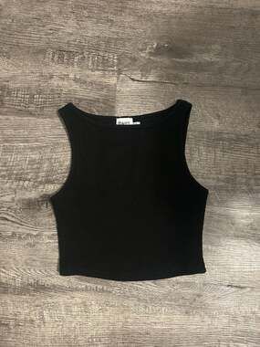 Princess Polly Black Ribbed Sleeveless Crop Top Size US 0